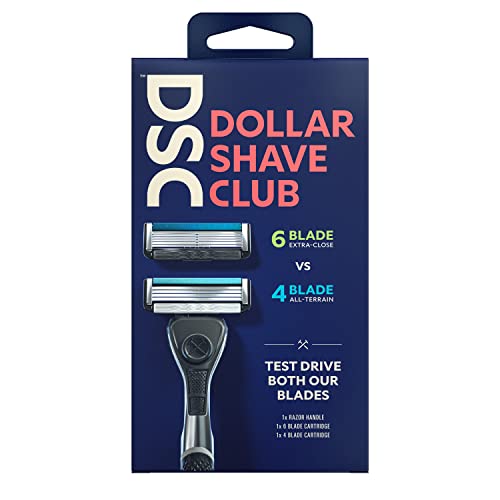 Dollar Shave Club Men's Razor Mixed Starter Shaving Kit For a Comfortable and Smooth Shave Includes 1 Handle, 4-Blade Cartridge, and 6-Blade Cartridge Shaving Kit for Men 3 Count