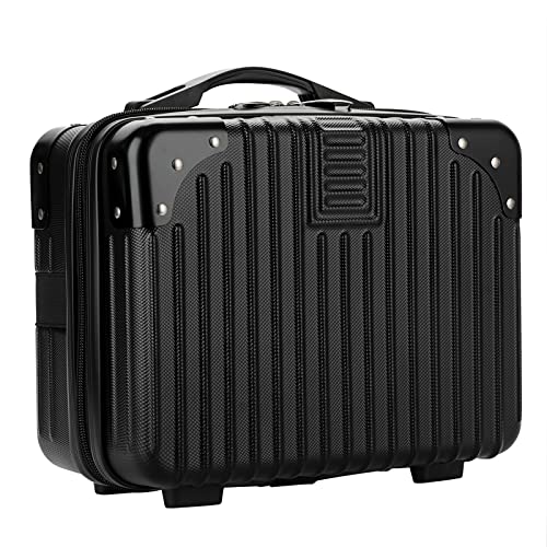 BSTKEY Portable Hard Shell Cosmetic Travel Case, Small Travel Hand Luggage with Elastic Band, Mini ABS Carrying Makeup Case Suitcase, Black