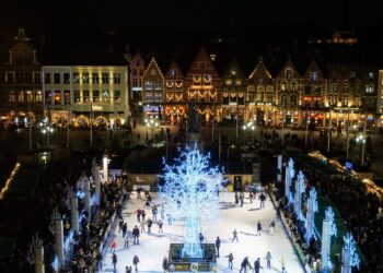 Bruges Christmas Market and ice rink in Grote Markt