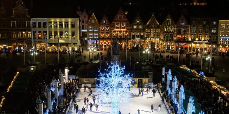 Bruges Christmas Market and ice rink in Grote Markt