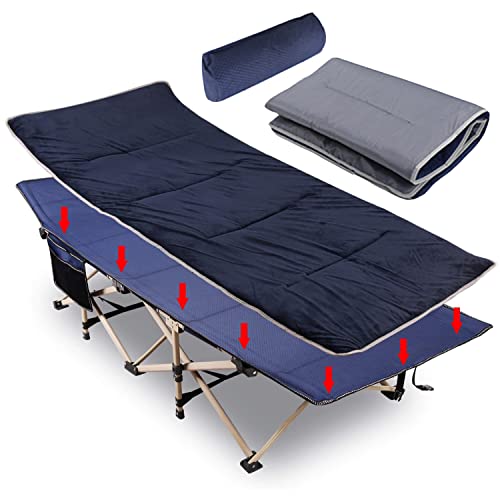 Folding Camping Bed for adults, with Soft Comfortable Mattress and Pillow, Extra Wide Heavy Duty Camp Bed Portable, Strong Sleeping Cot Outdoor