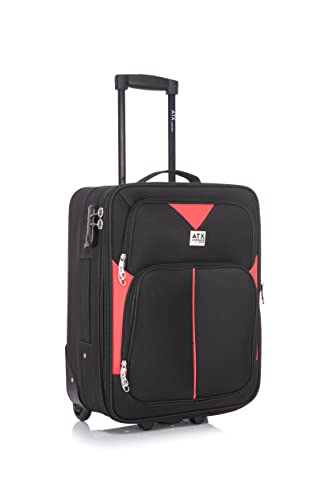 ATX 45x36x20cm UnderSeat Cabin Suitcase Lightweight Expandable Durable Carry On Suitcase with 2 Wheels and Built-in 3 Digit Combination Lock (Black/Red, 38 Liter)