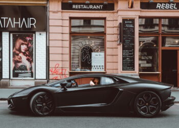 black Lamborghini on the street