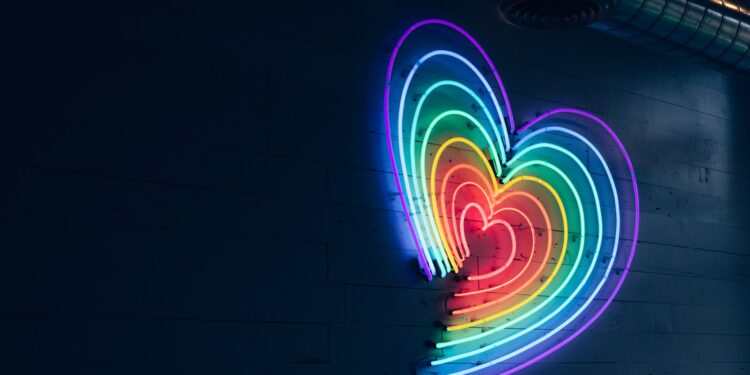 multicolored heart LED light on wall