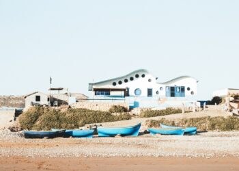 blue boats docked near the seashore