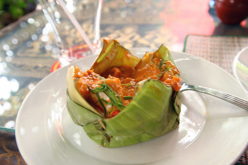 Steamed fish in banana leaf