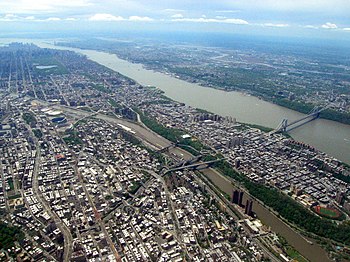 Looking southwest at New York City from the pl...